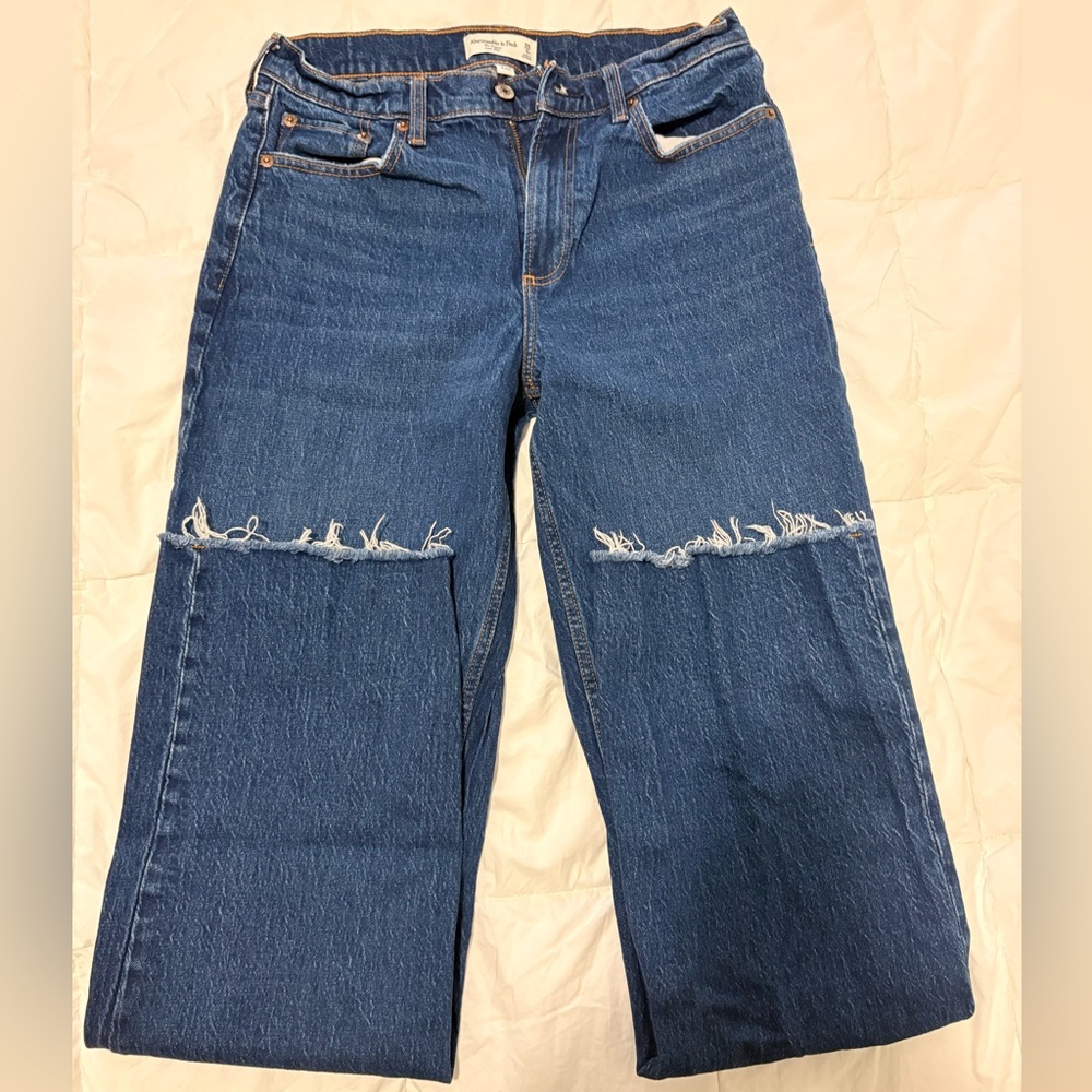 Abercrombie & Fitch Straight Leg Distressed Blue Jeans